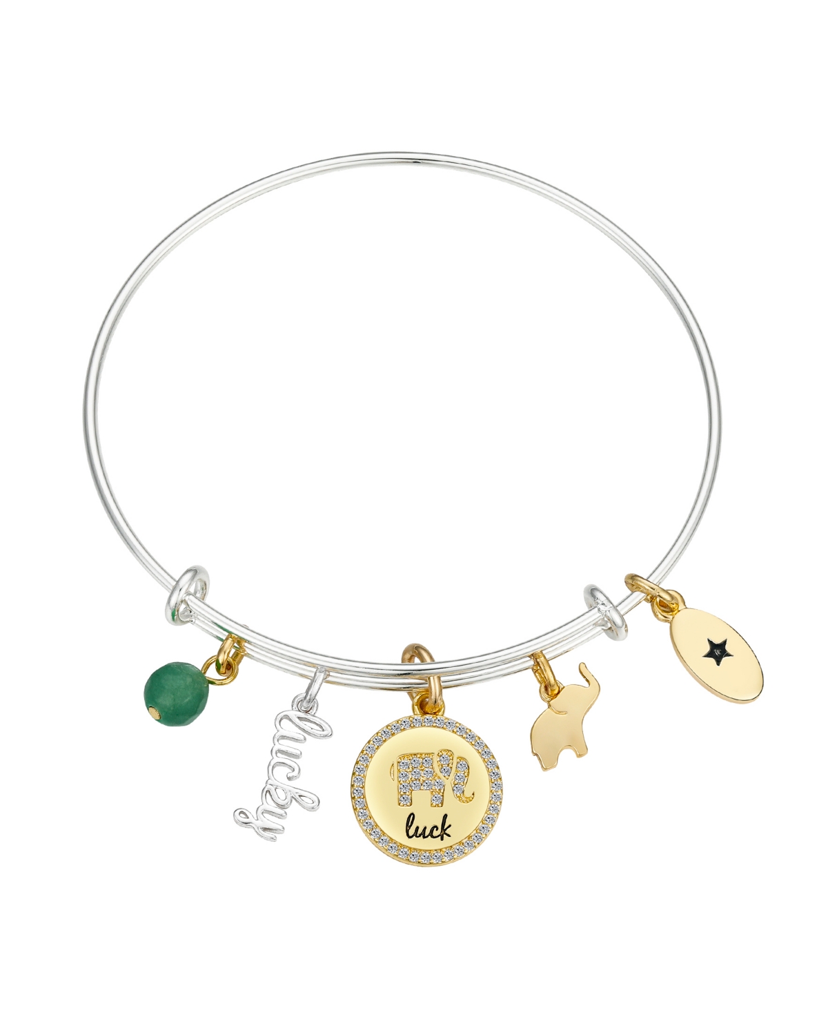 Unwritten Green Aventurine And Cubic Zirconia Elephant Bracelet In Gold Two-tone