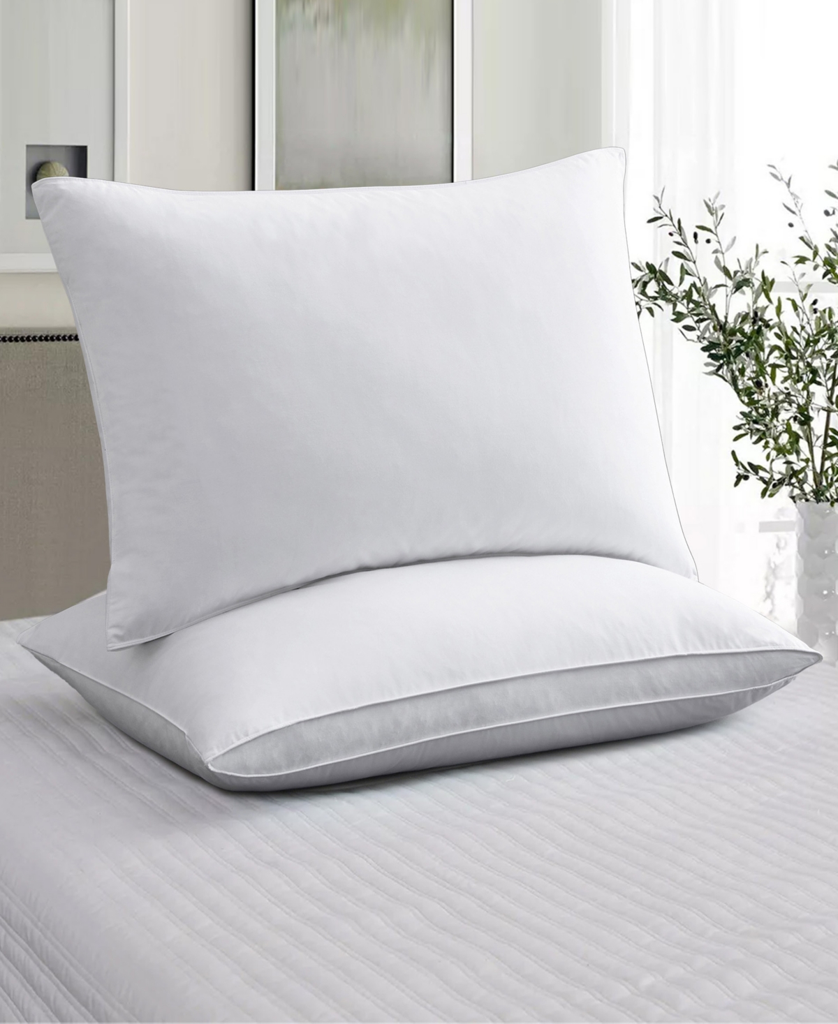 Unikome 2 Pack 100% Cotton Medium Soft Down And Feather Gusseted Bed Pillow Set, Queen In White
