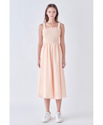 Women's Striped Smocked Midi Dress