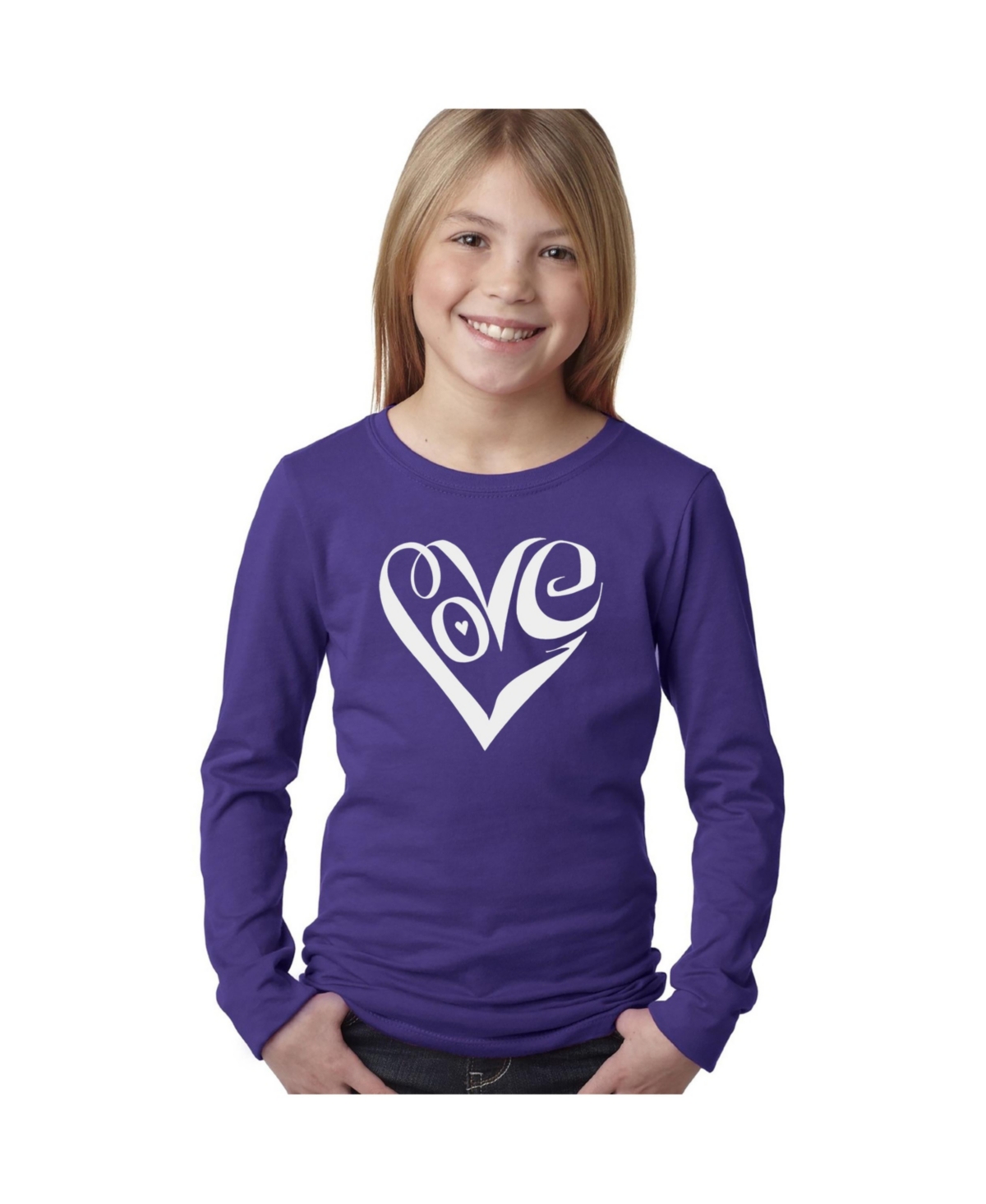 La Pop Art Big Girl's Word Art Long Sleeve T-shirt In Purple