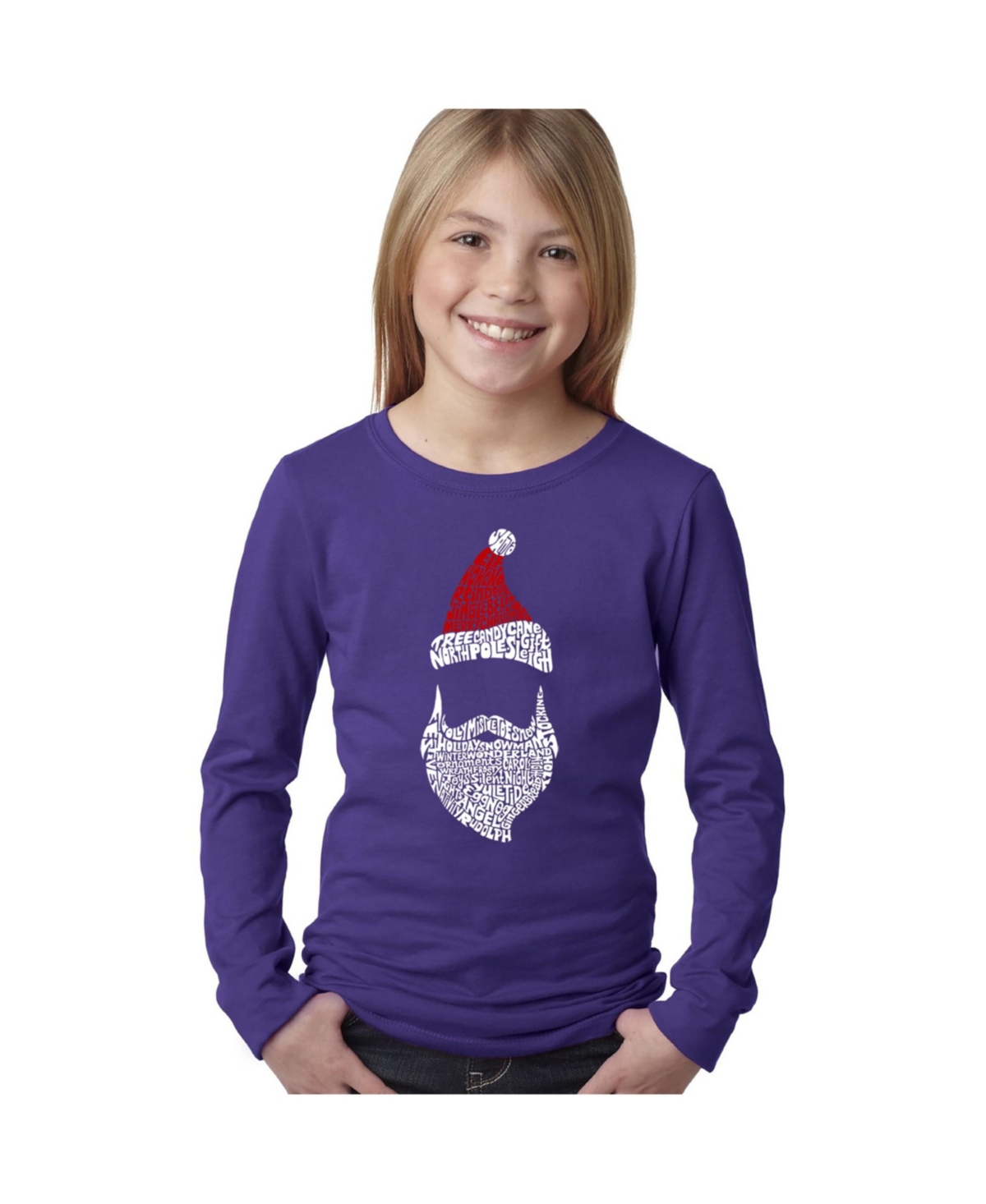 Big Girl's Word Art Long Sleeve T-Shirt - Santa Claus