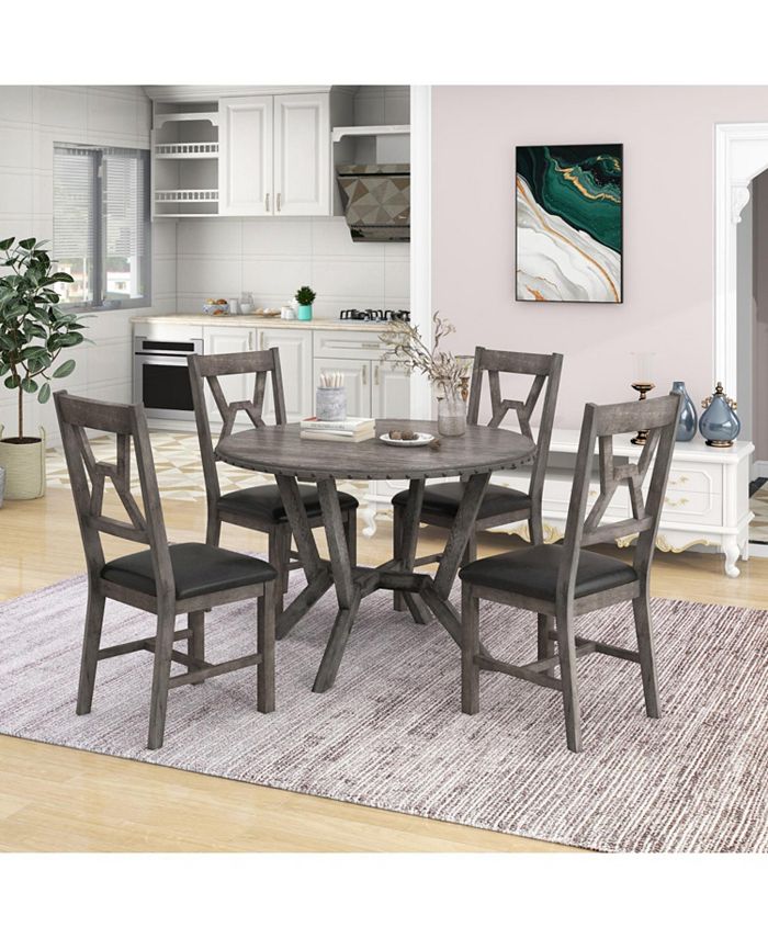 Simplie Fun MidCentury 5Piece Dining Table Set, Round Table with