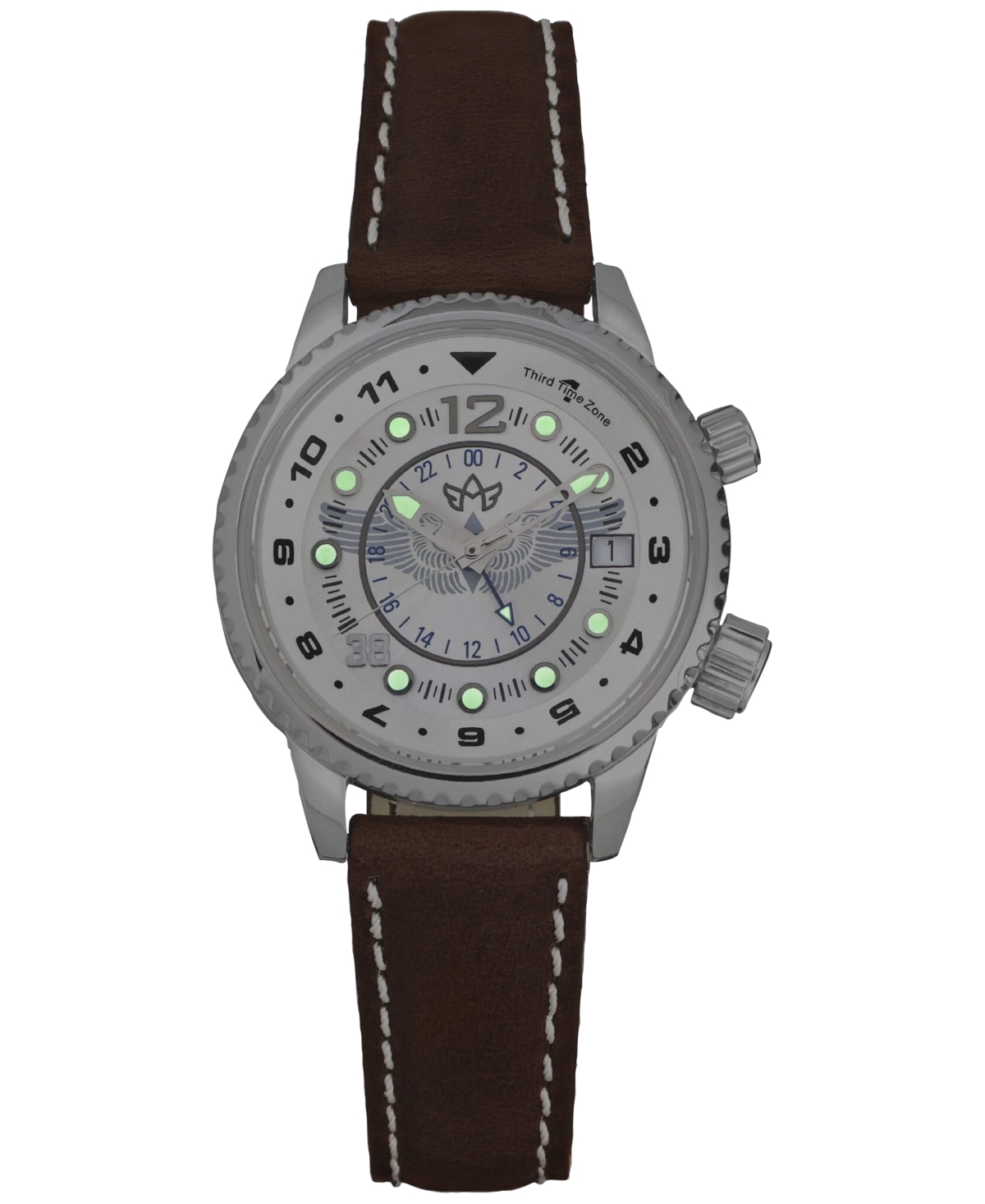Abingdon Co. Women's Swiss Wasp Tribute Tri-time Chestnut Leather Strap Watch 33mm In White