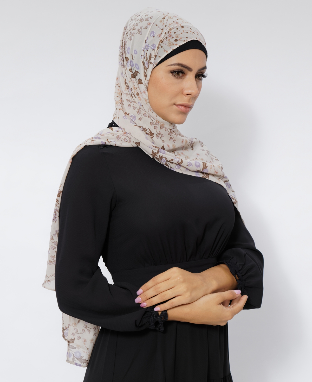 Shop Urban Modesty Women's Floral-print Chiffon Hijab In Beige And Brown