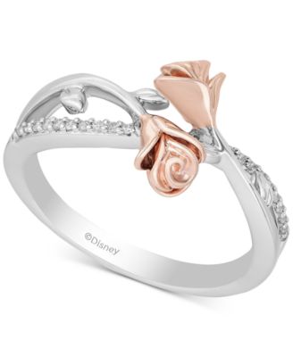 Enchanted Disney Fine Jewelry - Diamond Belle Rose Ring (1/10 ct. t.w.) in Sterling Silver & Rose Gold-Plate