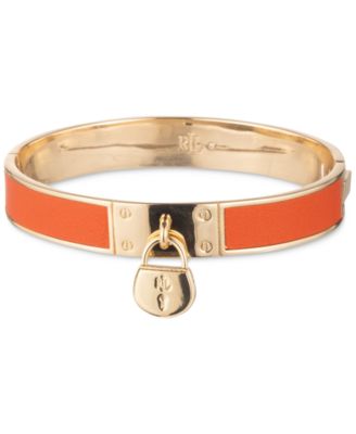 Lauren Ralph Lauren - Gold-Tone Orange Leather Padlock Bangle Bracelet