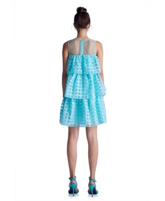 Women's Organza Gridded Tiered Sleeveless Mini Dress