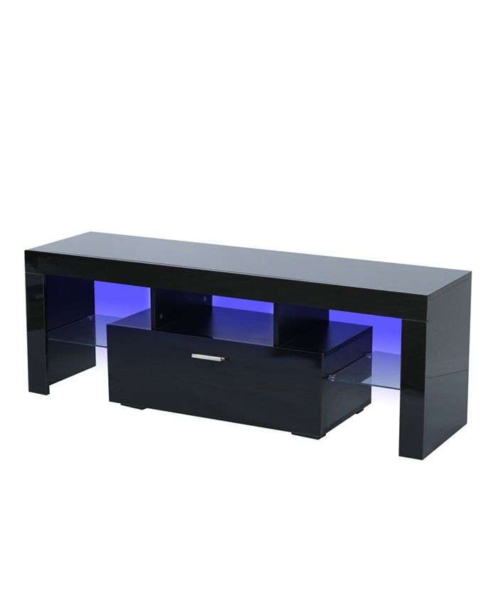 Simplie Fun Black Modern TV Stand with LED Lights, high glossy front TV