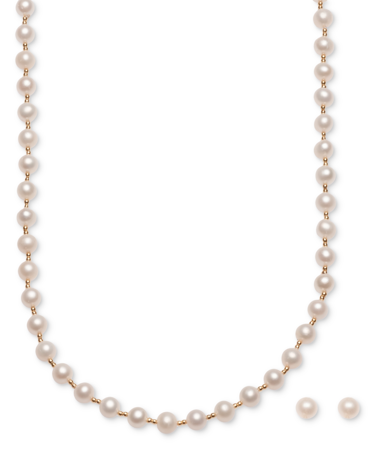 Macy's 2-pc. Set Cultured Freshwater Pearl (6mm) Beaded Collar Necklace & Stud Earrings In 18k Gold-plated In Gold Over Silver