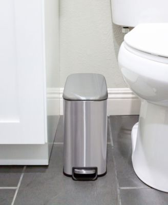 Two 1.3 Gallon Slim Step On Trash Can Set, 2 Pieces, Stainless Steel, Twin Pack