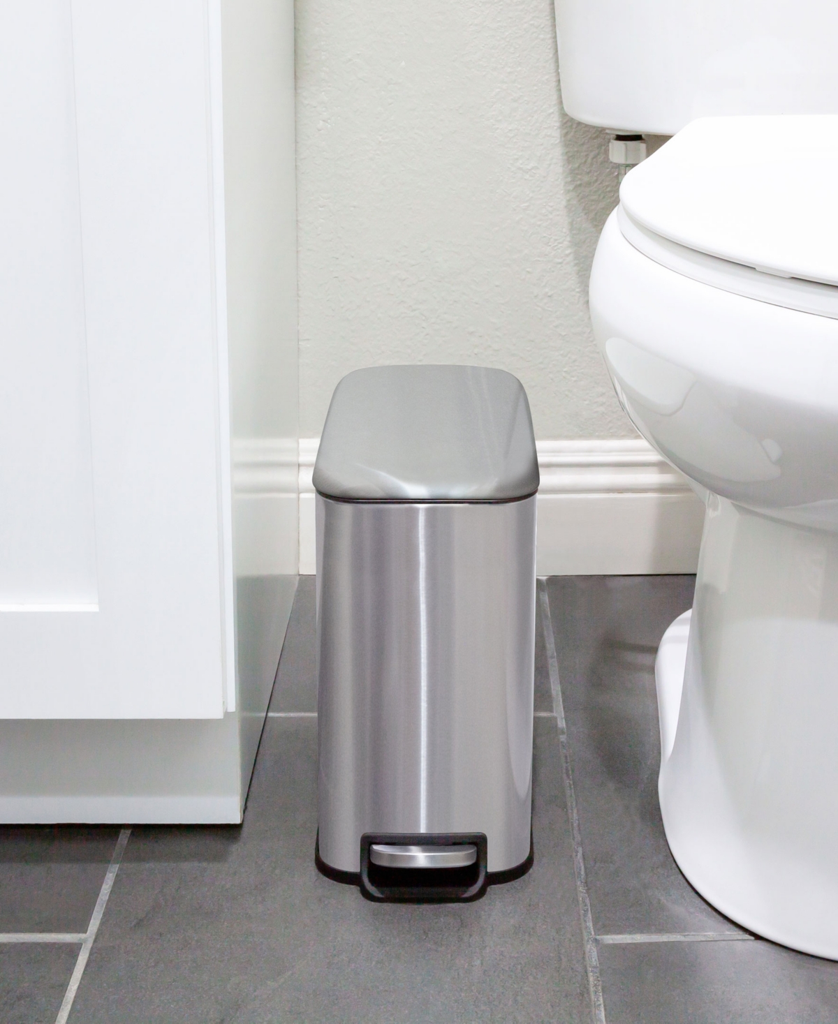 QualiaZero Two Gallon Slim Step On Trash Can Set, 2 Pieces, Stainless Steel, Twin Pack