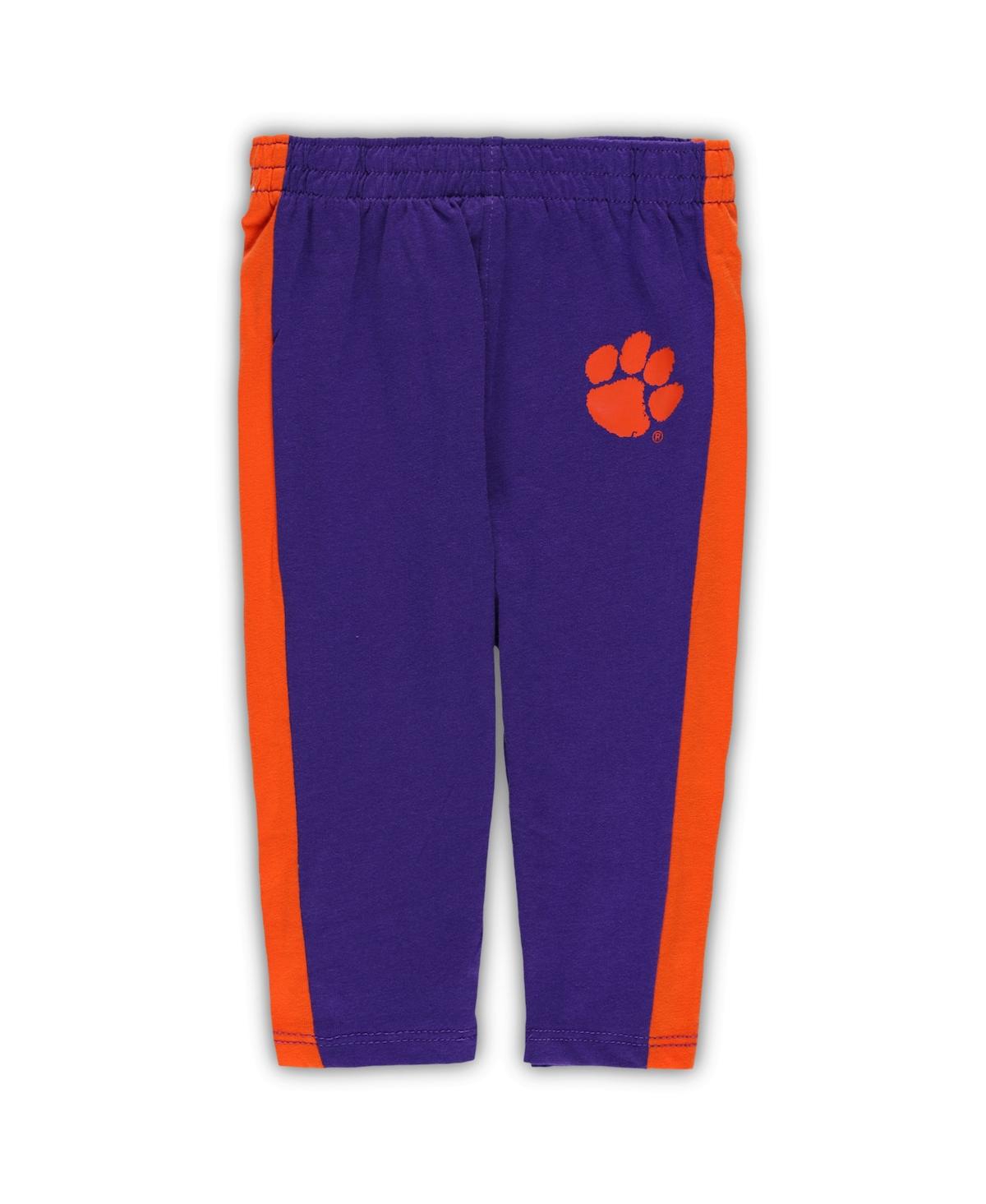 Shop Outerstuff Infant Boys And Girls Orange, Purple Clemson Tigers Little Kicker Long Sleeve Bodysuit And Sweatpant In Orange,purple