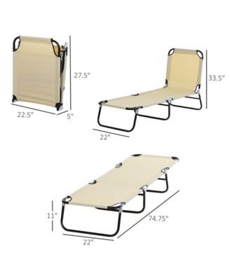 Portable Outdoor Sun Lounger, Lightweight Folding Chaise Lounge Chair w/ 5-Position Adjustable Backrest for Beach, Poolside and Patio, Beige