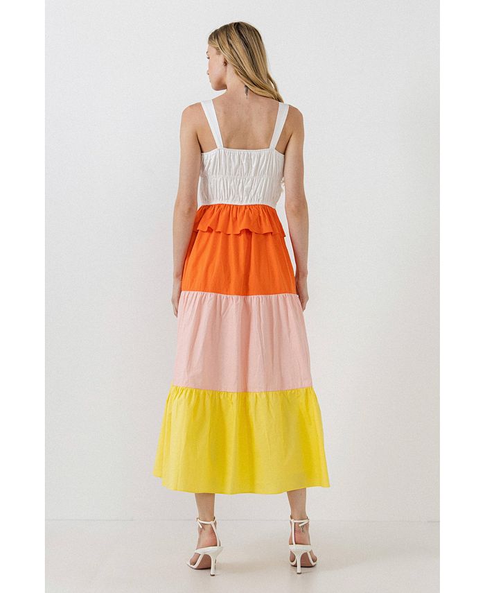 English Factory Women's Color Block Tied Detail Shirring Dress - Macy's