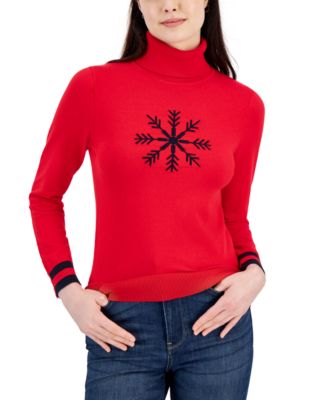 Women's Turtleneck Snowflake-Graphic Sweater