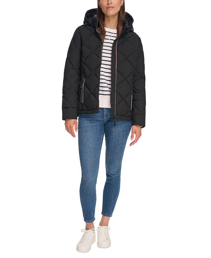 Tommy hilfiger women's short chevron quilted heritage puffer jacket sale