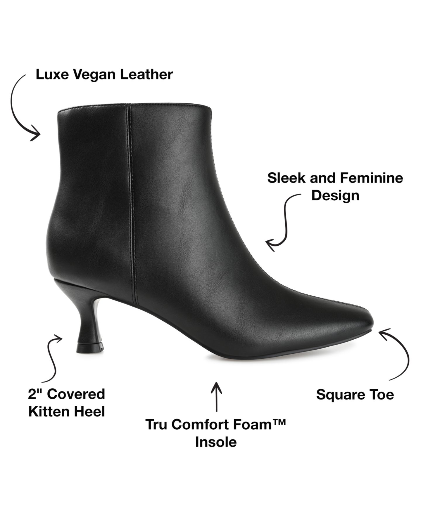 Женские ботинки Journee Collection Kelssa Square Toe Kitten Heel Dress Booties, цвет: Чёрный — фото 6