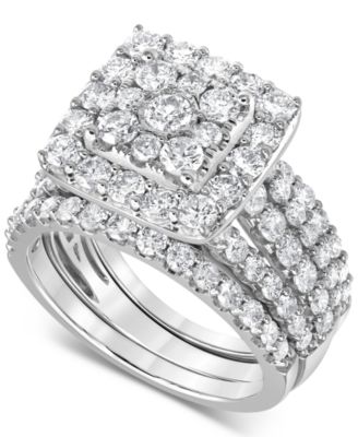 Macy's - Diamond 3 Pc. Square Halo Cluster Set (3 ct. t.w.) in 14k White Gold