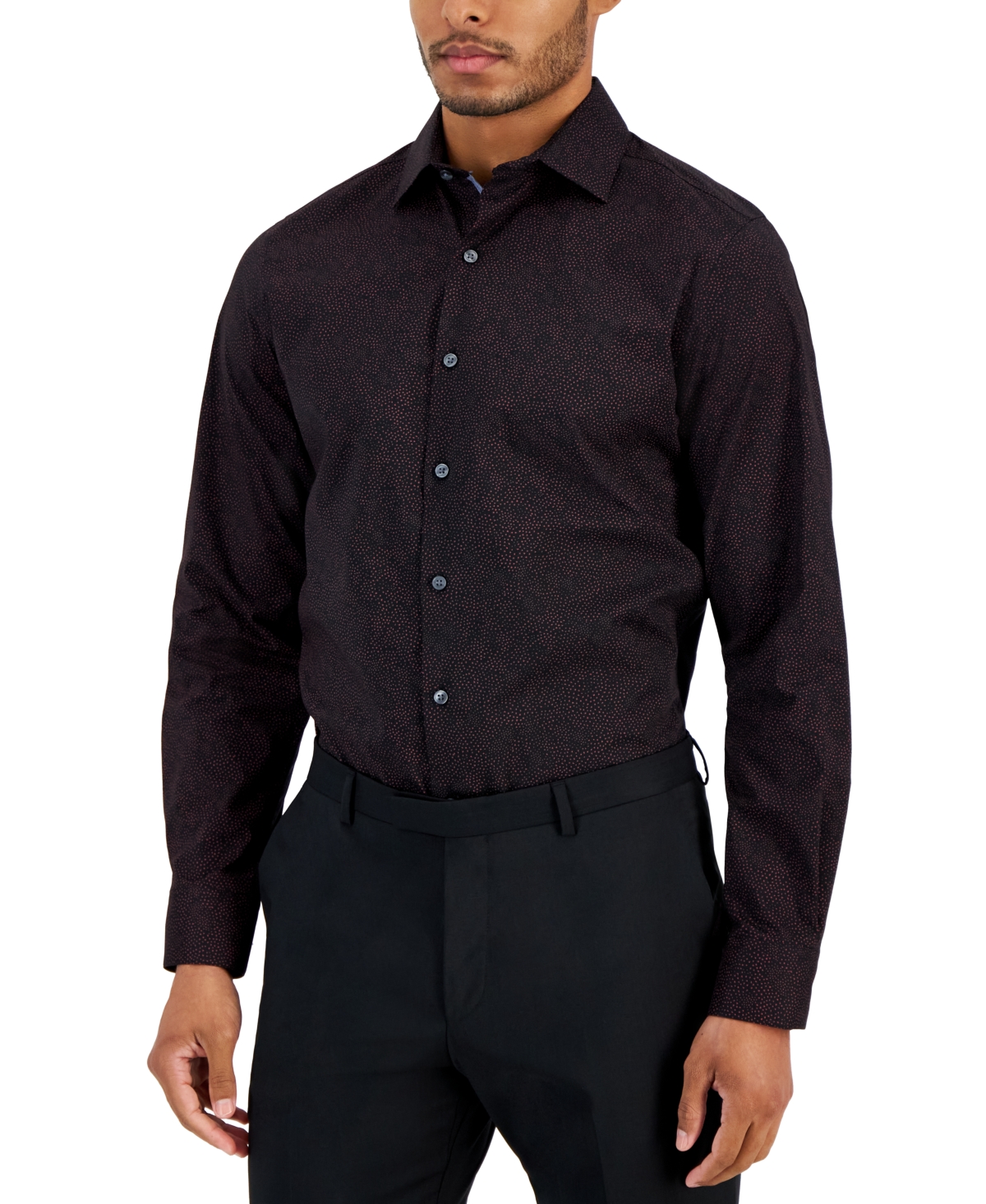 Men's Slim-Fit Dot-Print Dress Shirt, Created for Macy's - Black Red