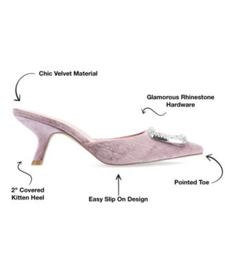 Women's Rishie Ornamented Kitten Heel Velvet Mules