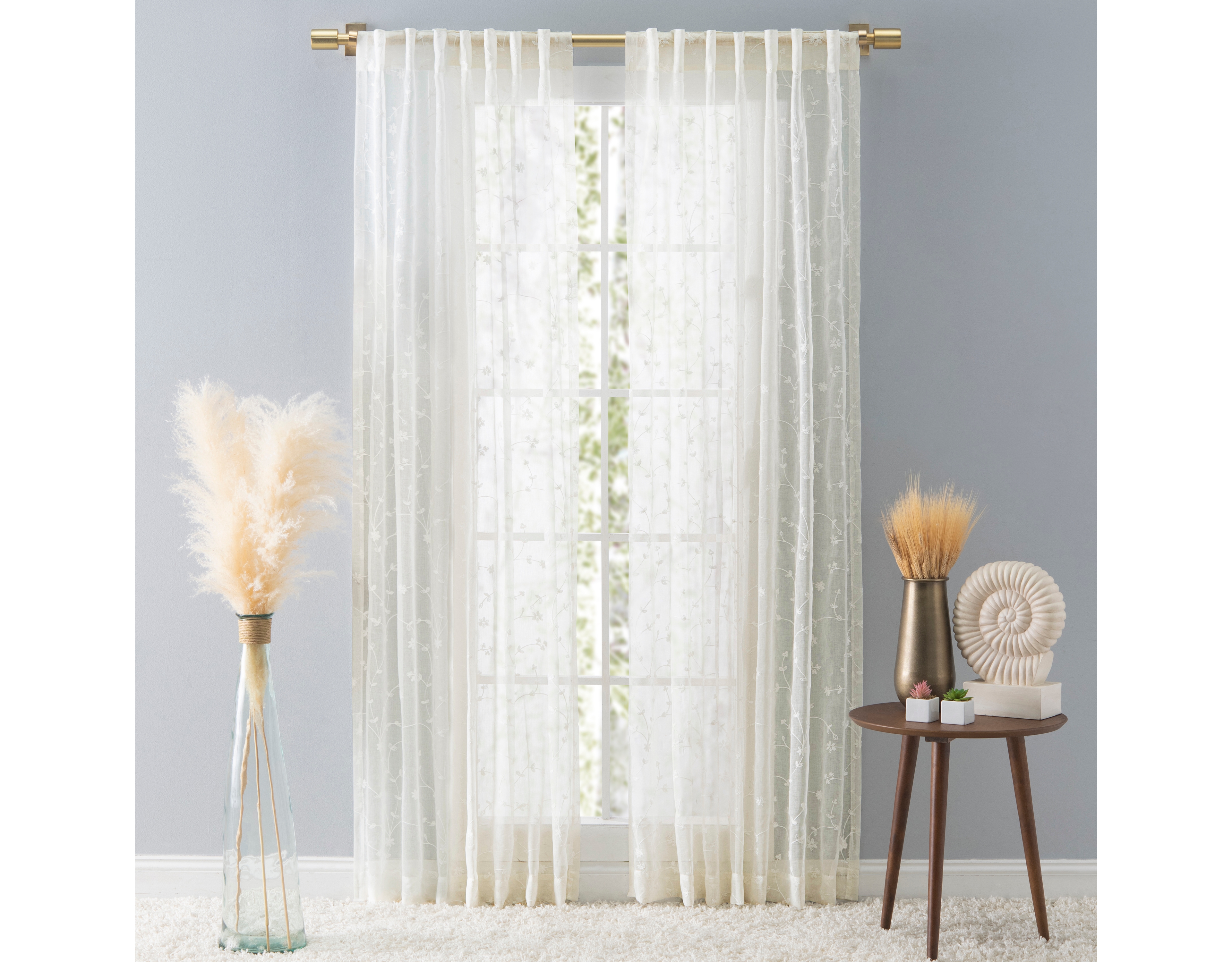 Ricardo Sheer Blossom Rod Pocket with Back Tab Curtain Panel 51"W x 96"L