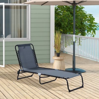 Outdoor Folding Chaise Lounge Chair Portable Lightweight Reclining Garden Sun Lounger with 4-Position Adjustable Backrest for Patio, Deck, and Poolside, Grey