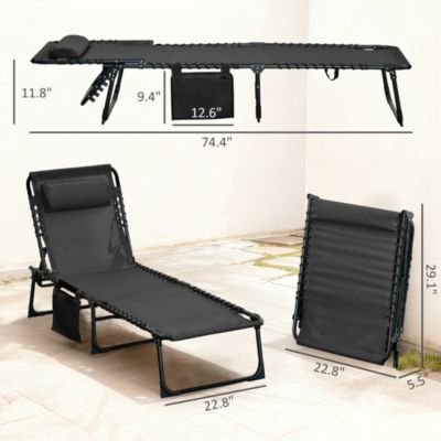 Sun Lounger, Folding Chaise Recliner 5-Position Adjustable,