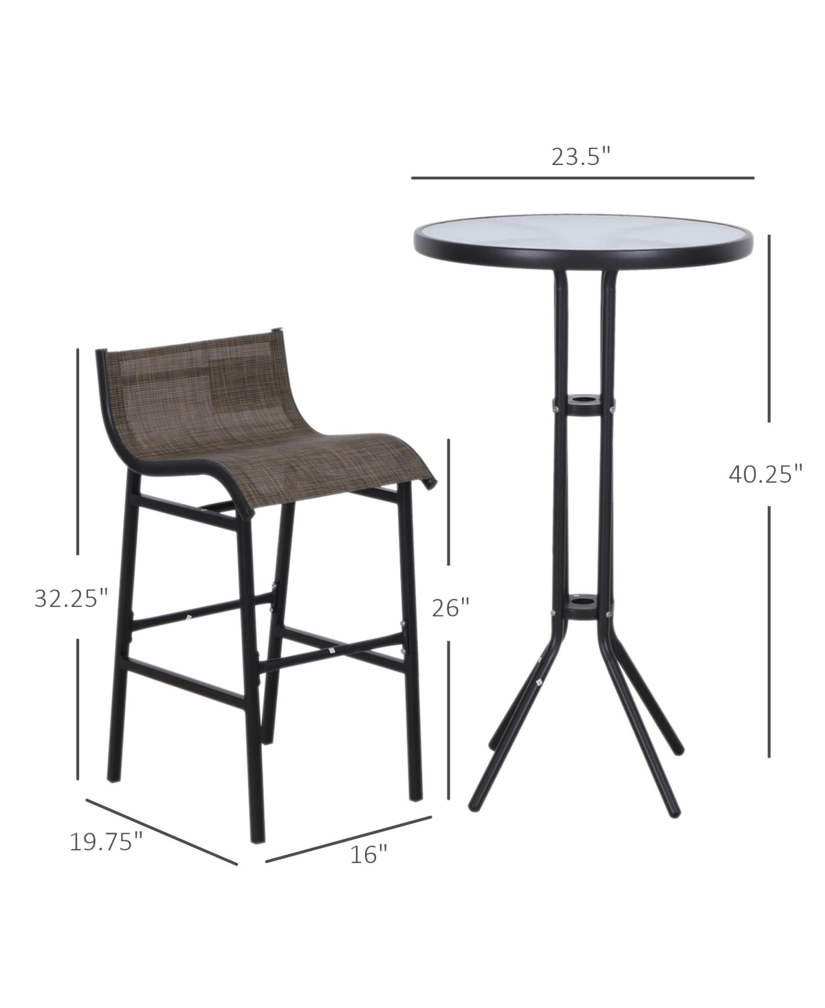 Outsunny 3 Piece Bar Height Outdoor Bistro Set for 2, Round Patio Pub Table 2 Bar Chairs with Comfortable Design & Durable Build, Black- Tan