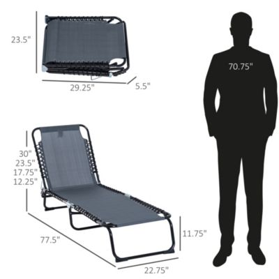 Outdoor Folding Chaise Lounge Chair Portable Lightweight Reclining Garden Sun Lounger with 4-Position Adjustable Backrest for Patio, Deck, and Poolside, Grey