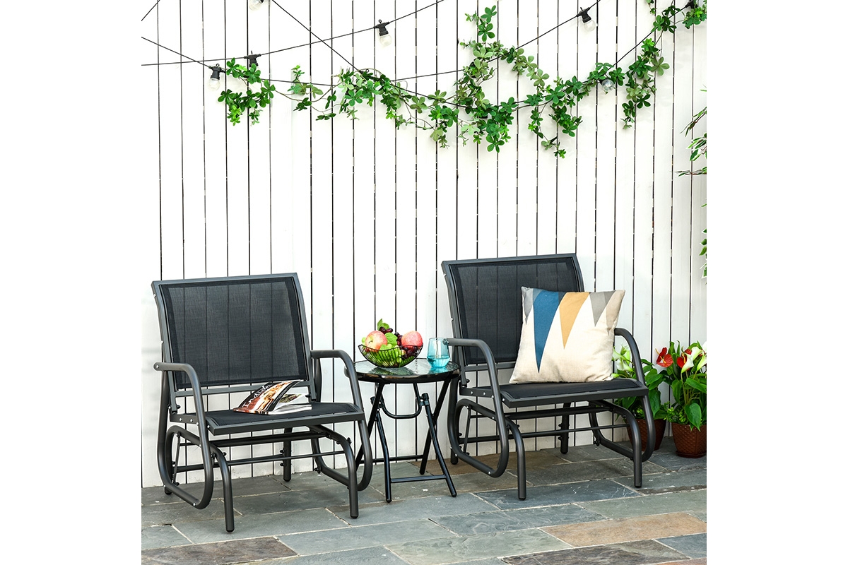 Outsunny Outdoor Gliders Set of 2 with Breathable Mesh Fabric, Curved Armrests and Steel Frame for Porch, Garden, Poolside, Backyard, Balcony,