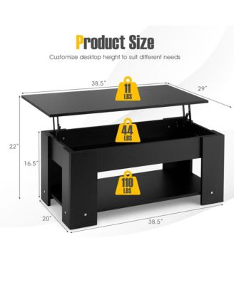 Lift Top Coffee Table Modern Accent Table w/Hidden Storage Compartment & Shelf