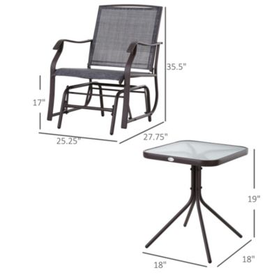 Set of 3 Rocking Glider Chair w/ Table Mesh Patio Outdoor Furniture,