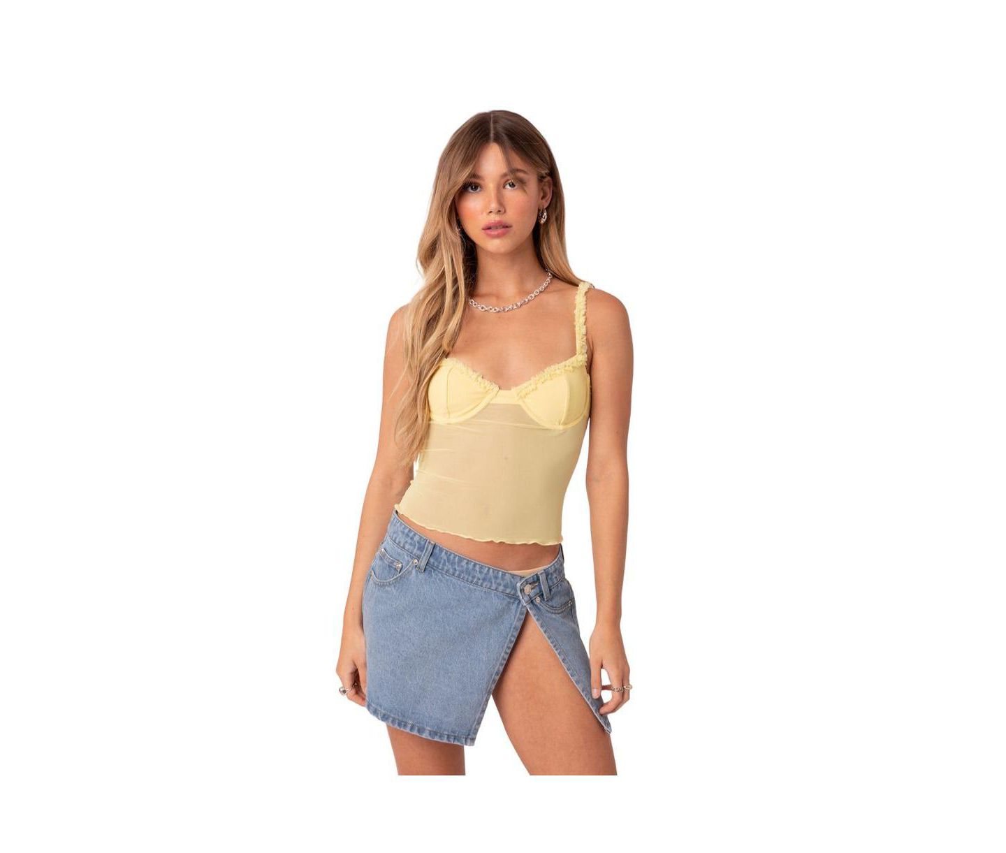 Женский топ Edikted Mercy Sheer Mesh Bra Top, цвет: Жёлтый — фото 3