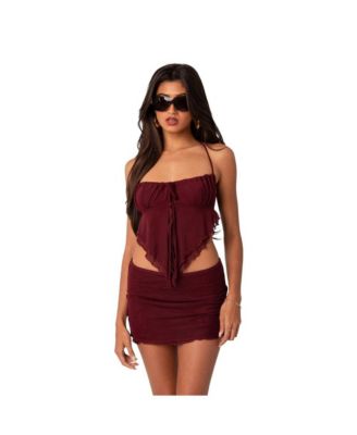 Ariyah Open Tie Back Ruffle Mesh Top
