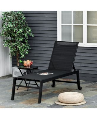 Patio Garden Sun Chaise Lounge Chair with 5-Position Backrest, 2 Back Wheels, & Industrial Design, Black