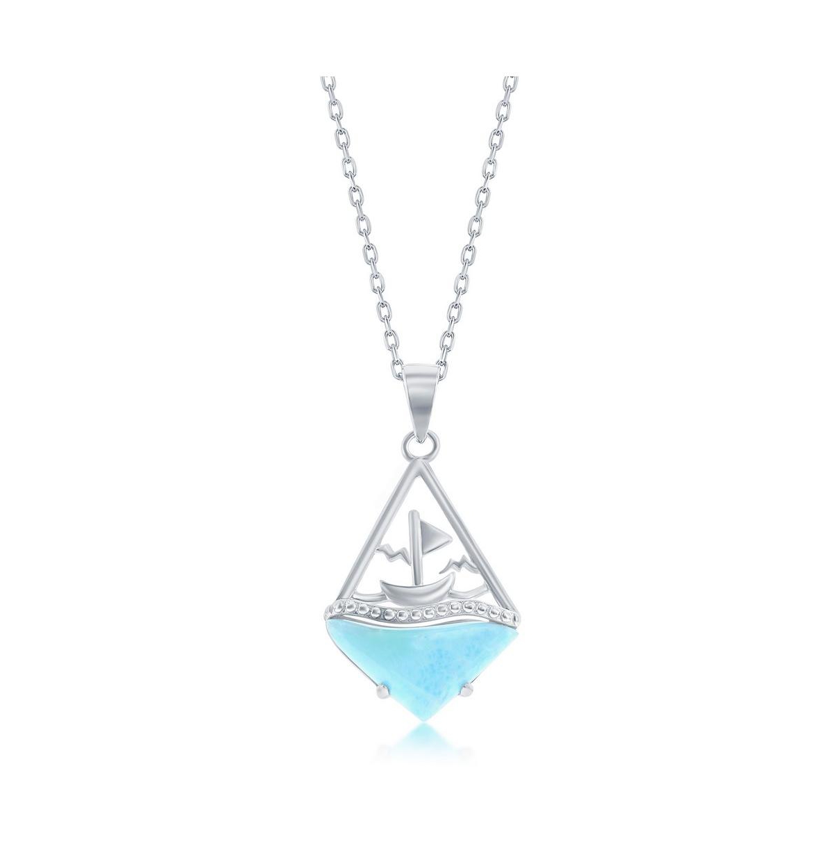 Sterling Silver Boat-at-Sea Larimar Necklace - Blue