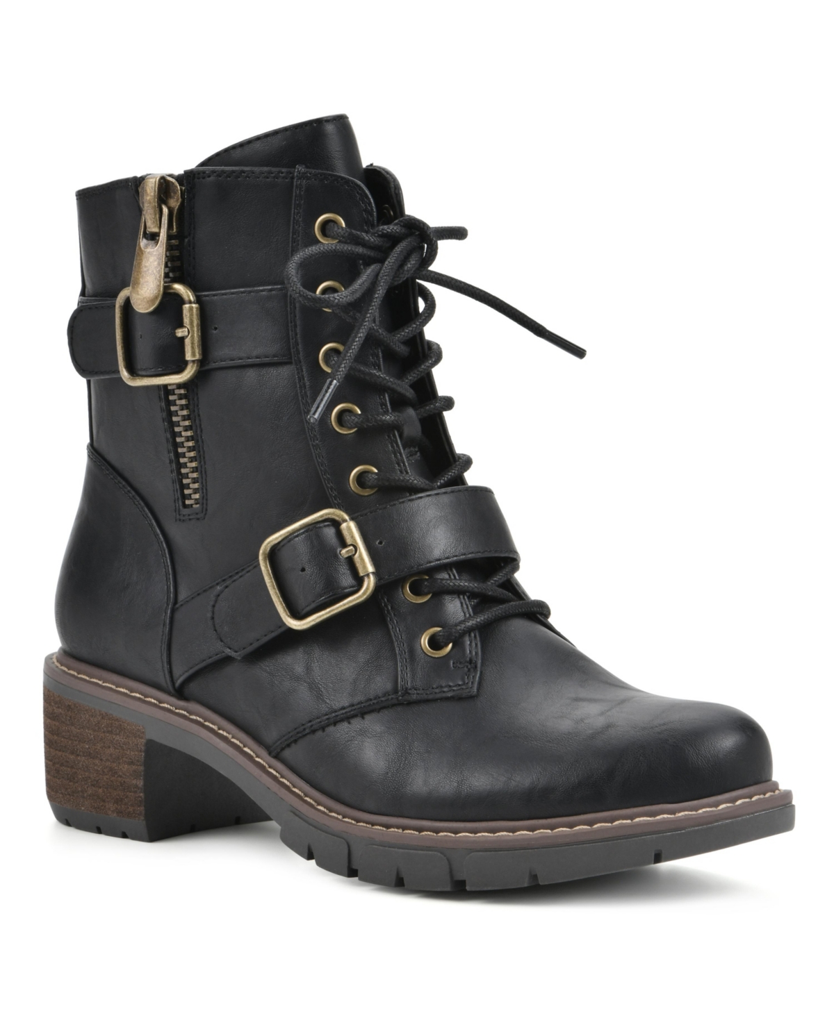 Women's Crank Lace Up Buckle Booties - Black Smooth