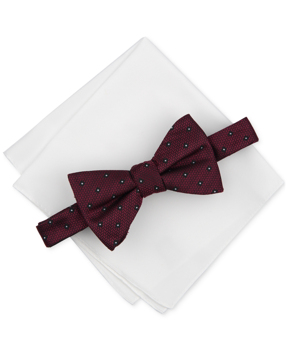 Alfani Men's Salley Dotted Bow Tie & Pocket Square Set, Created For Macy's In Burgundy