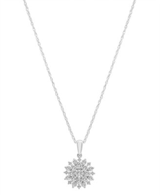 2-Pc. Set Diamond Cluster Pendant Necklace & Matching Stud Earrings (1 ct. t.w.) in 14k White Gold, Created for Macy's