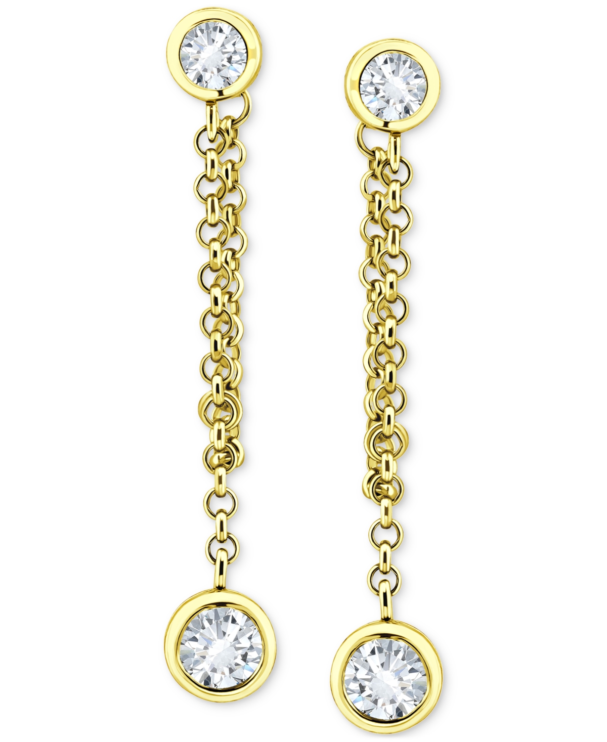 Giani Bernini Cubic Zirconia Bezel Chain Front to Back Drop Earrings in 18k Gold-Plated Sterling Silver, Created for Macy's
