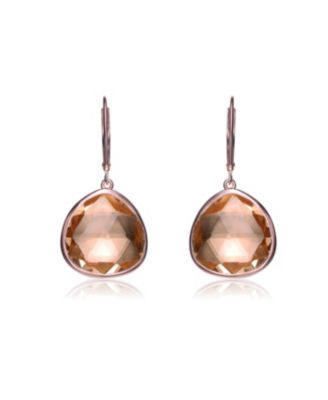 18k Rose Gold Plated with Pink Cubic Zirconia Vintage Dewdrop Dangle Earrings in Sterling Silver
