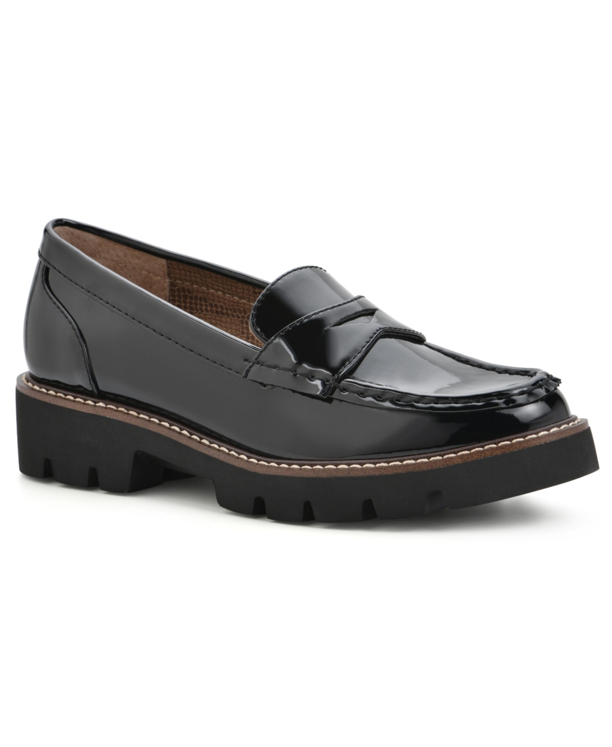 White Mountain Women's Gunner Lug Sole Loafers In Black Patent