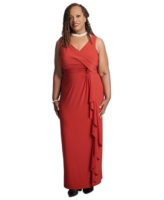 Kasper Women's Charlotte Ruffle-Front Sleeveless Maxi Dress - Crimson
