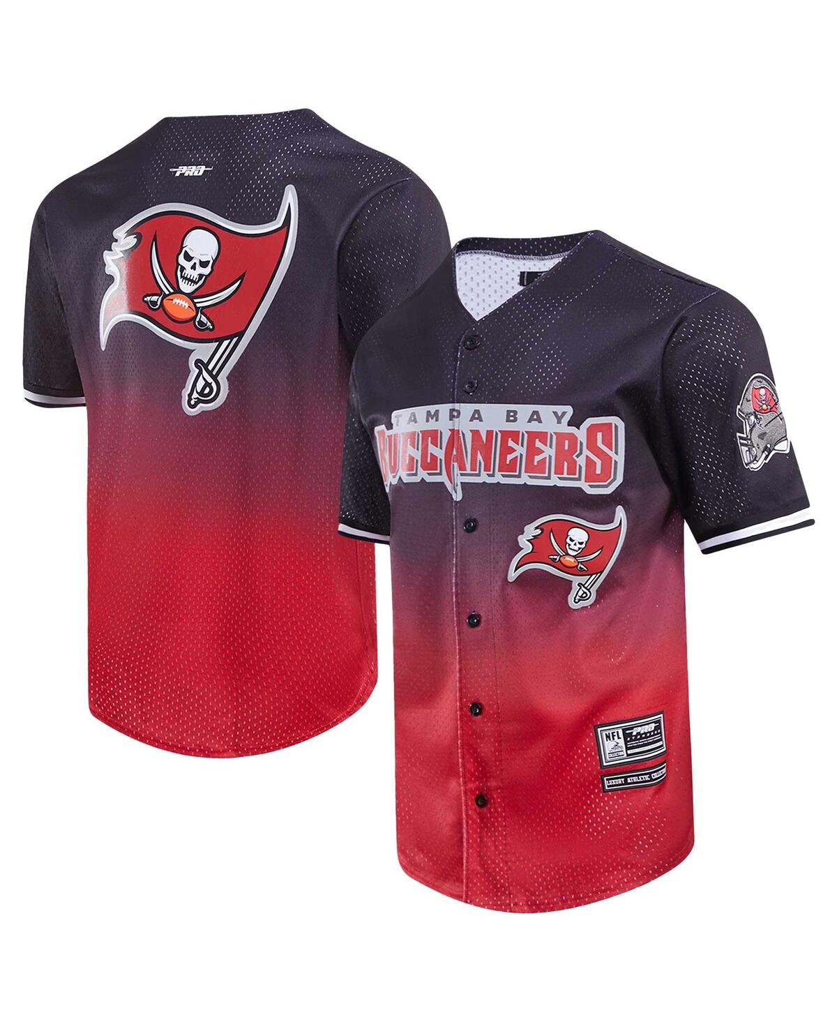 PRO STANDARD MEN'S PRO STANDARD BLACK, RED TAMPA BAY BUCCANEERS OMBRE MESH BUTTON-UP SHIRT