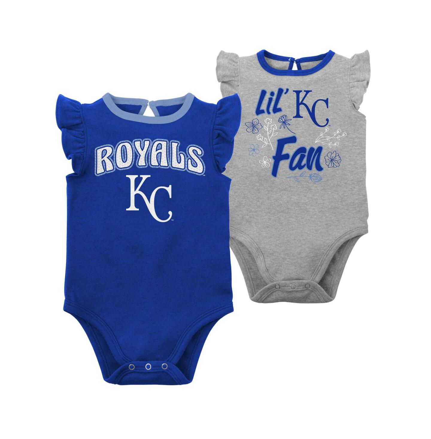 Комплекты Outerstuff Royal, Heather Gray Kansas City Royals Little Fan Two-Pack Bodysuit Set для малышей — фото 1