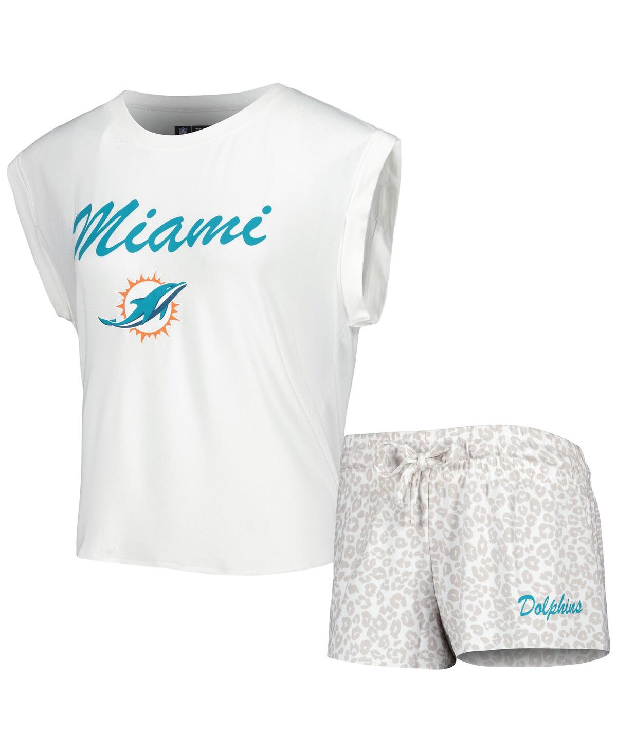 Shop Concepts Sport Women's  White, Cream Miami Dolphins Montana Knit T-shirt And Shorts Sleep Set In White,cream