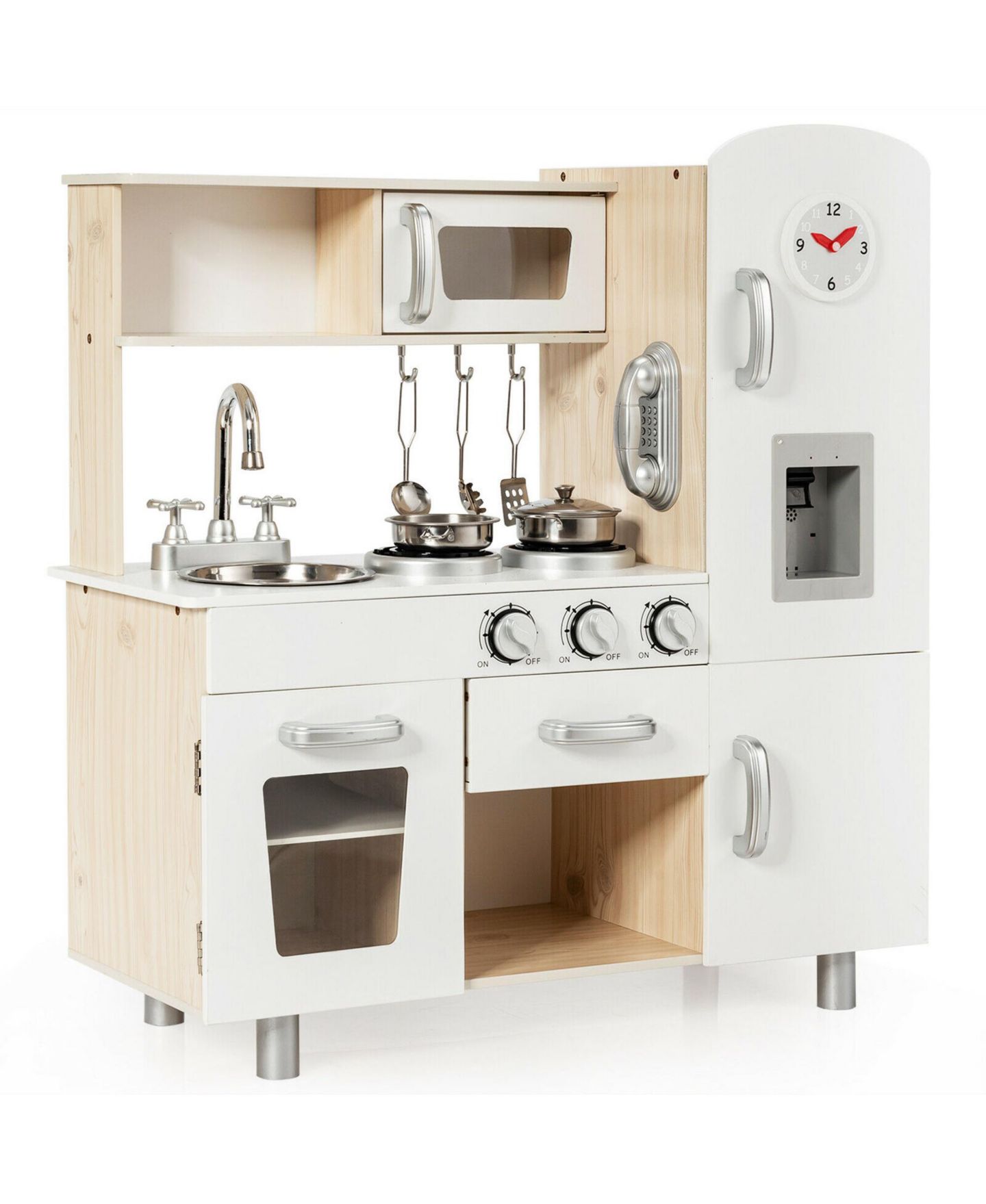 Детские игрушки Costway Water Dispenser 5-Piece Wooden Play Kitchen, от 3 лет, цвет: Белый — фото 1