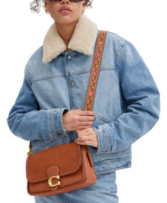COACH Braided Trim Mixed Leather with Suede Flap Soft Tabby Shoulder Bag