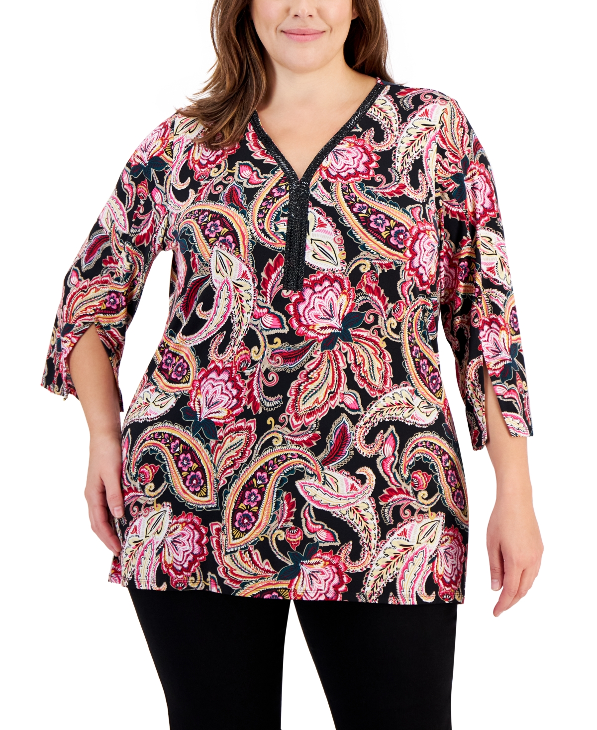 Jm Collection Plus Size Paola Paisley Printed Top, Created for Macy's