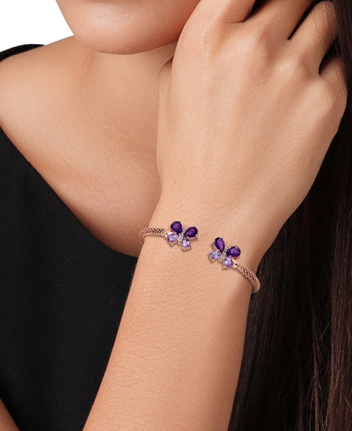 London Blue Topaz (3-1/5 ct. t.w.) & White Zircon (1/4 ct. t.w.) Butterfly Mesh Cuff Bracelet (2-3/8 ct. t.w.) in Sterling Silver (Also 